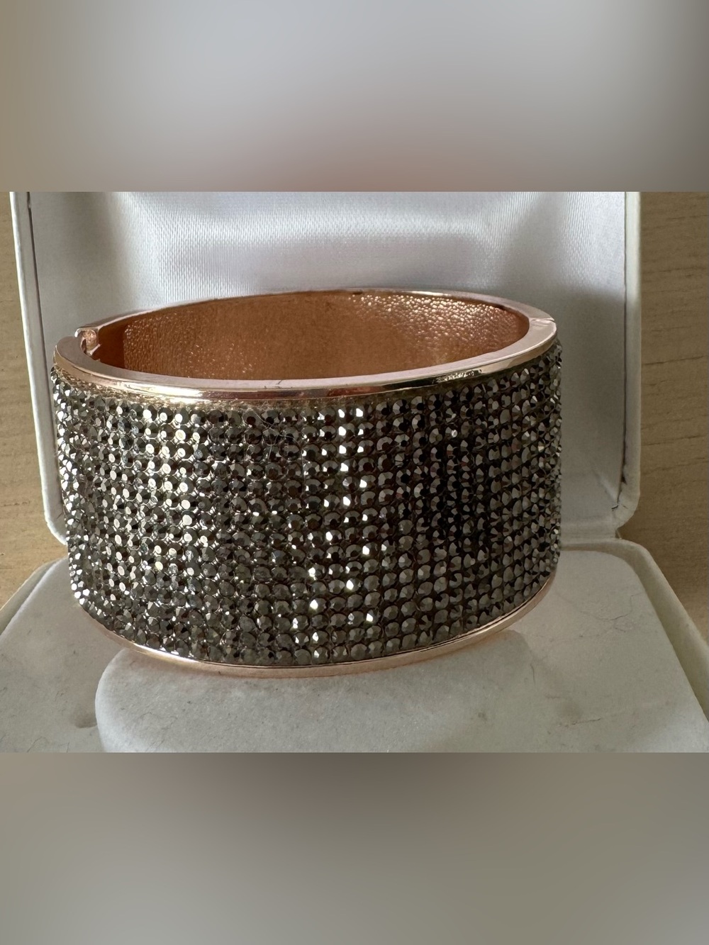 New York & Company - Rose Gold Wide Cuff Bracelet with Pave Brown Crystals